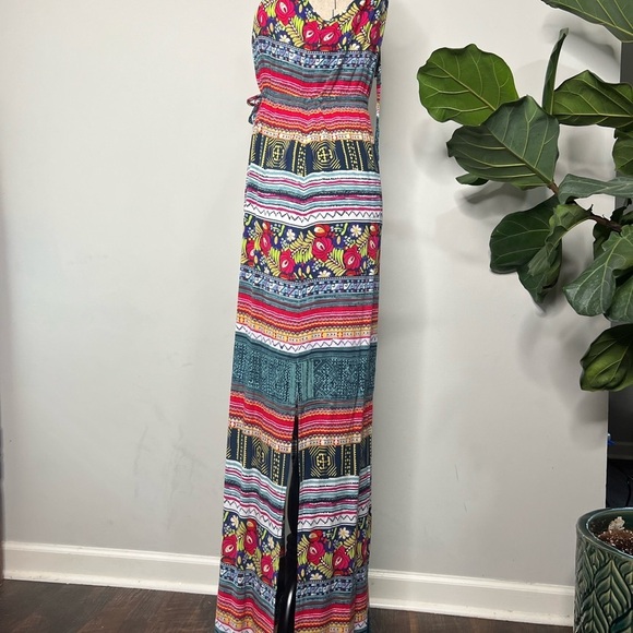 MINKPINK multicolor floral size small halter neck dress drawstring waist viscose - Picture 8 of 11